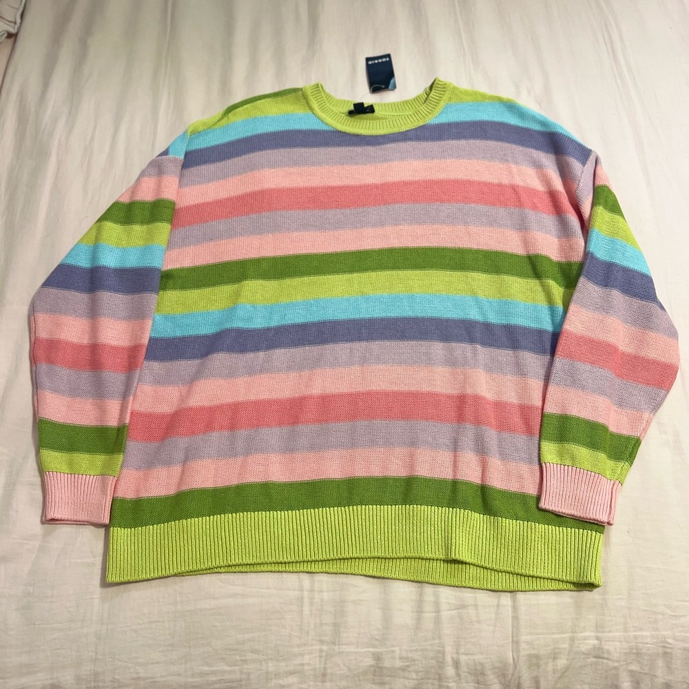 Torrid Striped Crewneck Sweater in Pink, Green and Blue